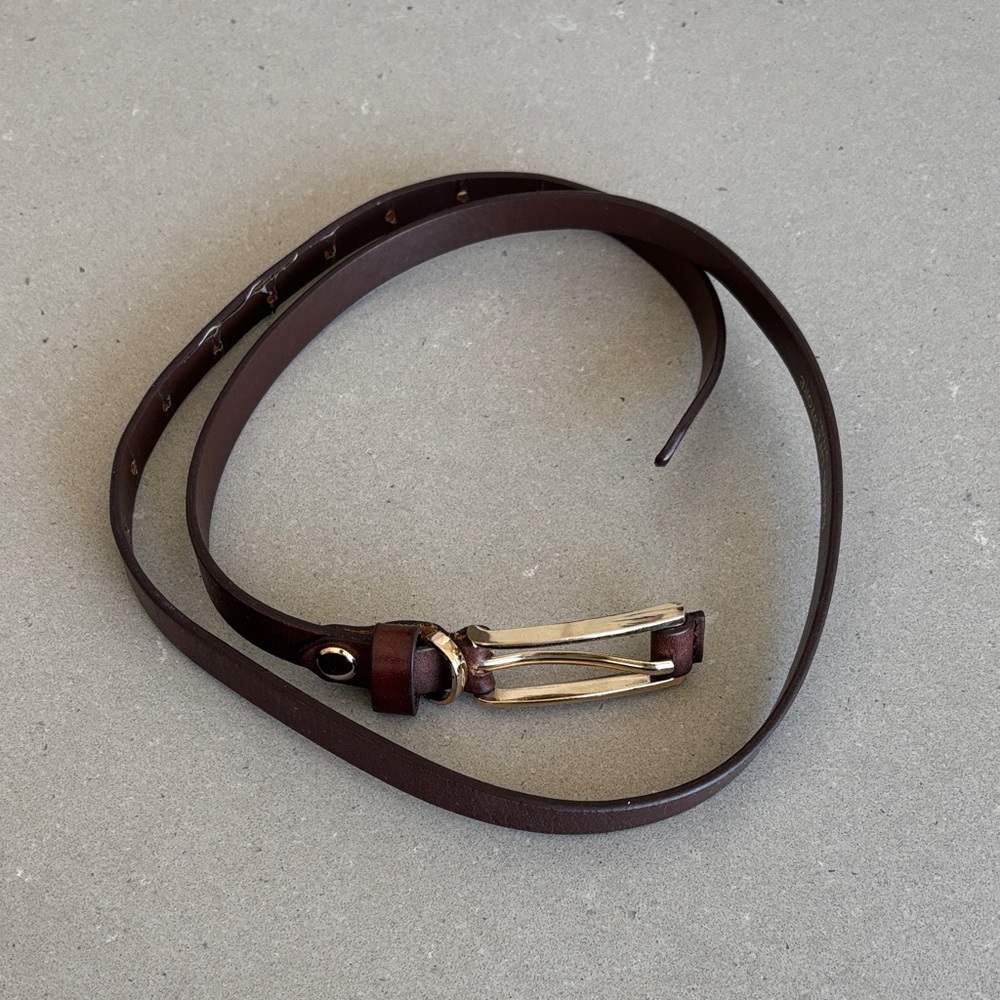 Beams Brown Leather Belt with Gold Buckle